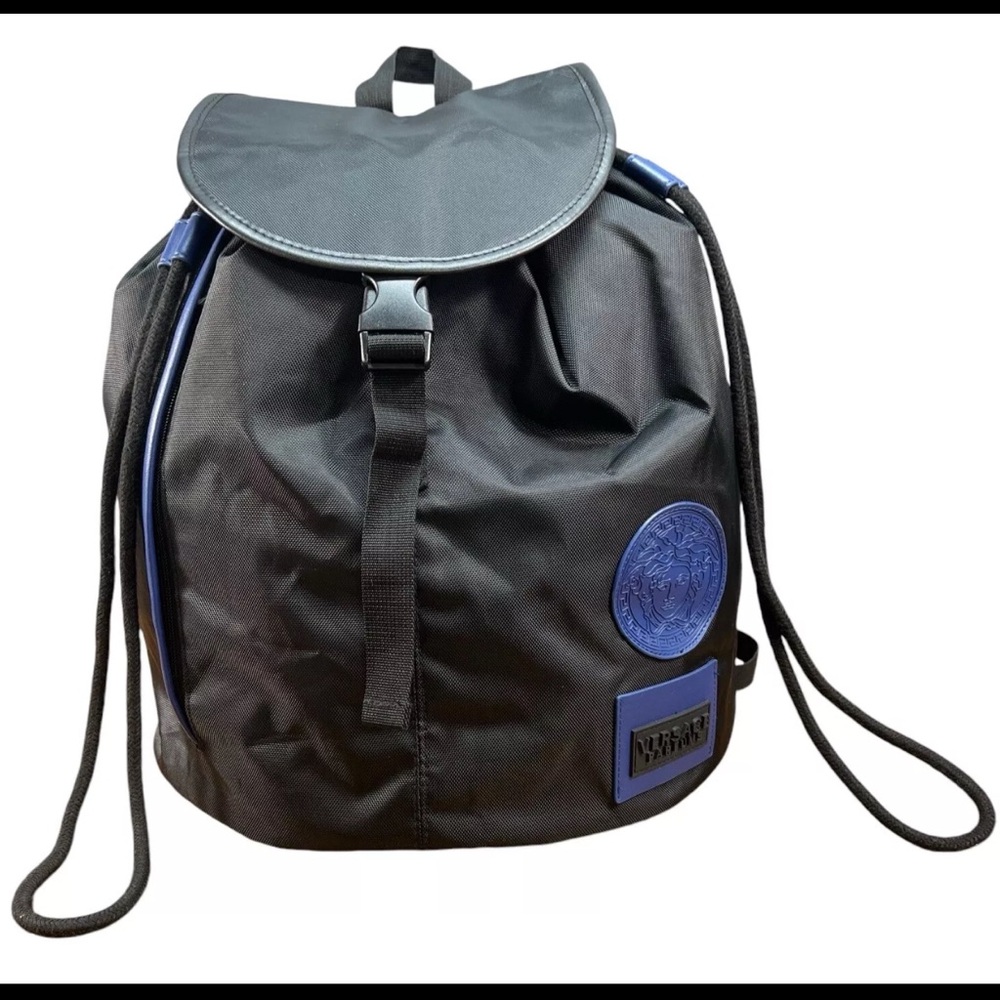 Versace parfums Black and Blue Backpack with Flap Closure NWOT